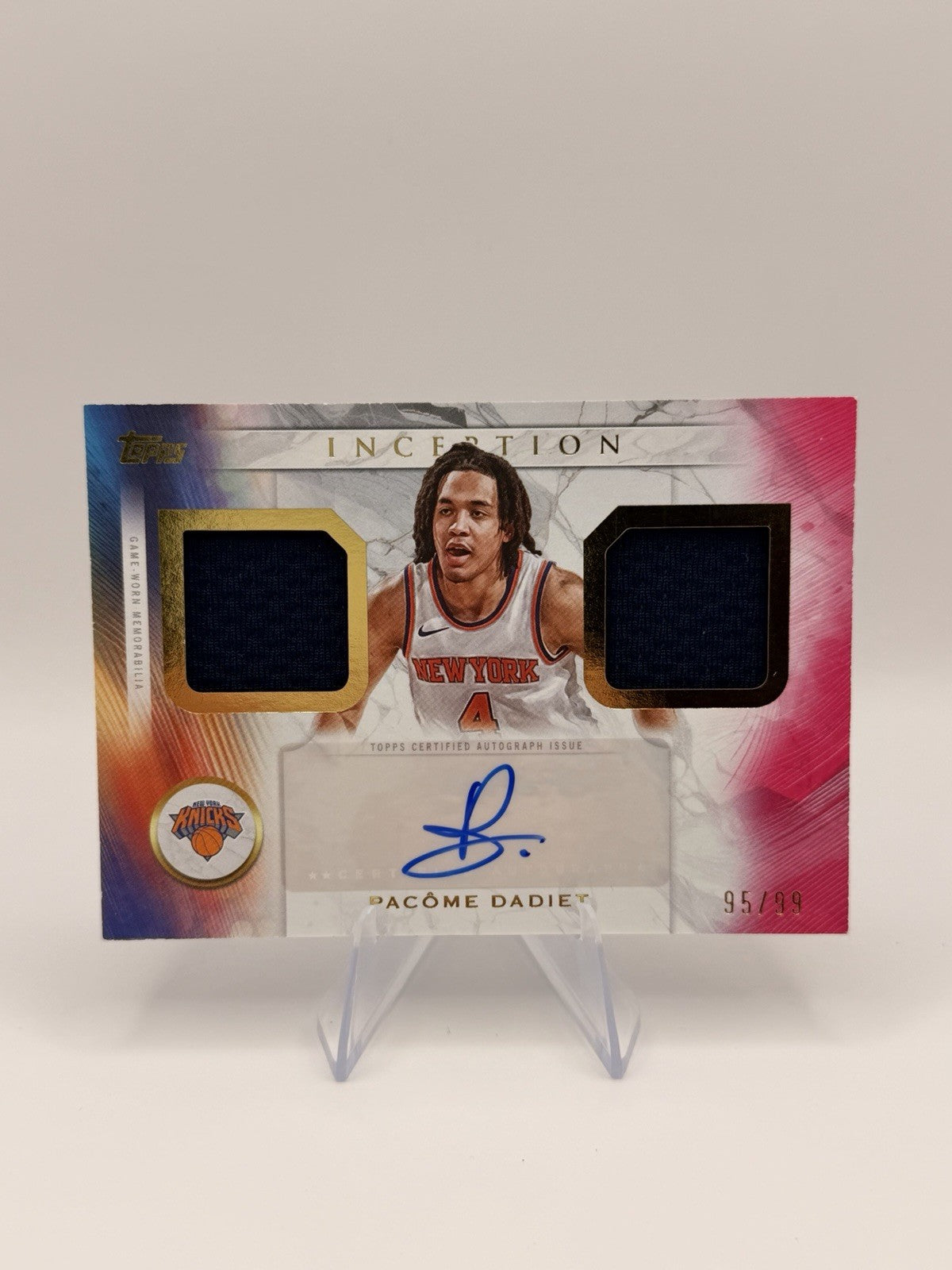 Pacome Dadiet 2025-26 Topps Inception Auto Dual Relic /99 Knicks FF-PD