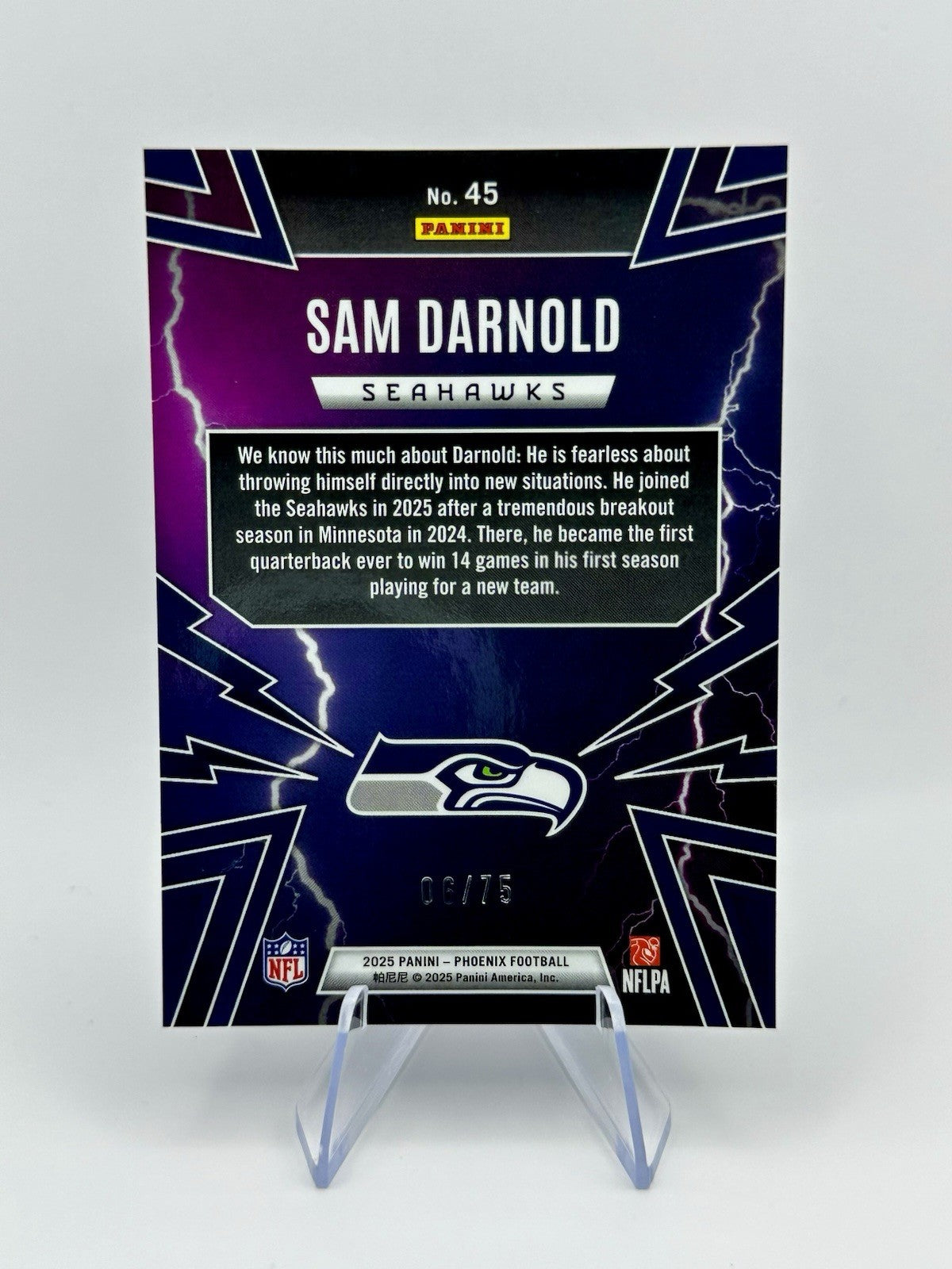 2025 Panini Phoenix Sam Darnold Thunderbirds Prizm Seahawks #45/75 NFL NBA Card