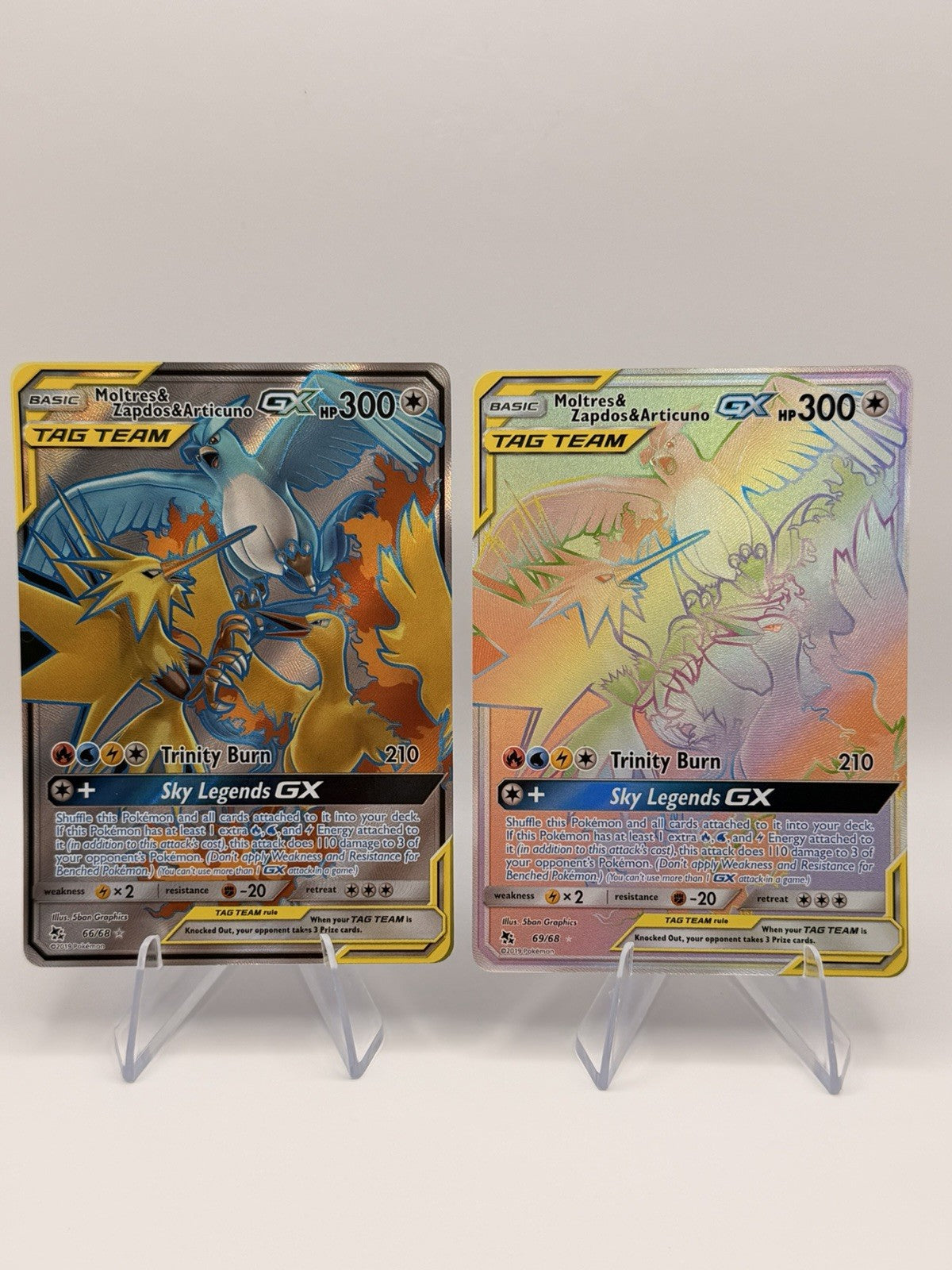 Pokémon Hidden Fates Moltres Zapdos Articuno GX 66/68 & 69/68 Full Art Bundle NM