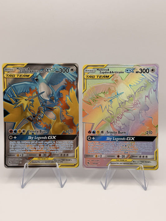 Pokémon Hidden Fates Moltres Zapdos Articuno GX 66/68 & 69/68 Full Art Bundle NM
