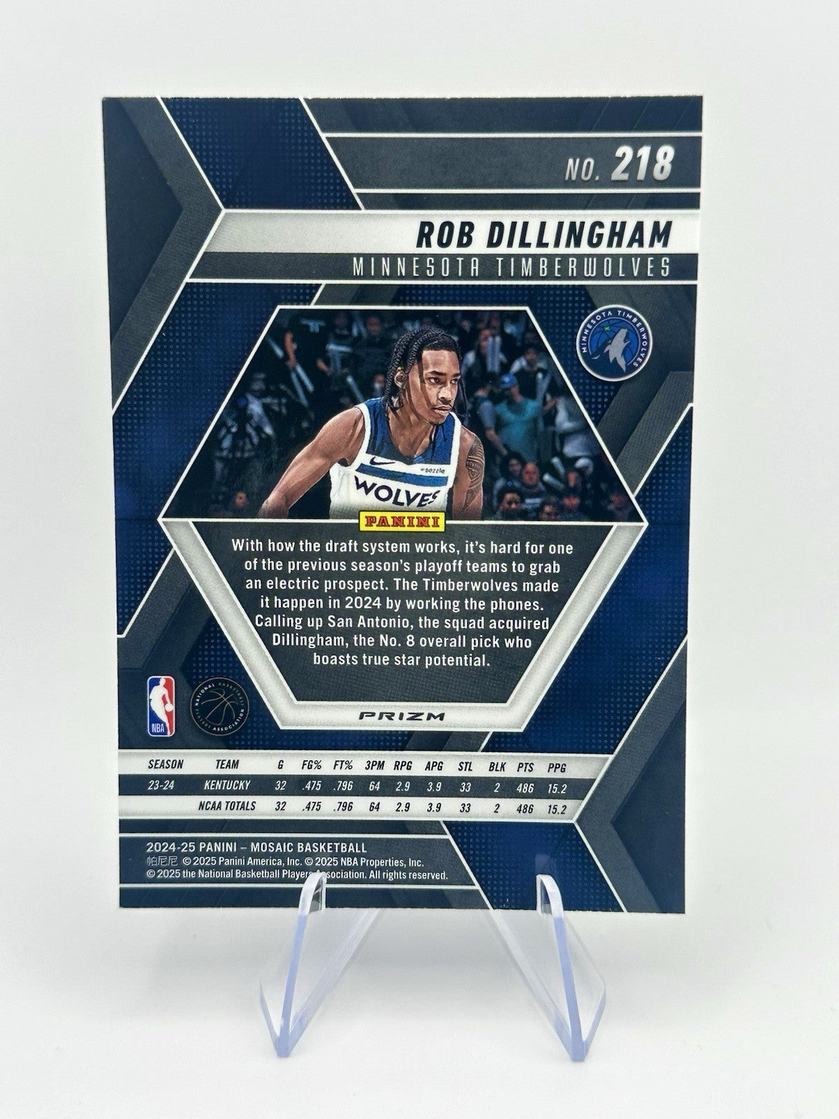 2024-25 Panini Mosaic Rob Dillingham #218 Mosaic Prizm RC Near Mint NBA Card