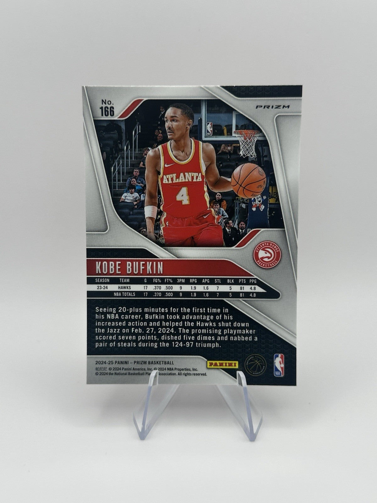 2024-25 Panini Prizm Red Cracked Ice RC Atlanta Hawks #166 Kobe Bufkin NBA Card