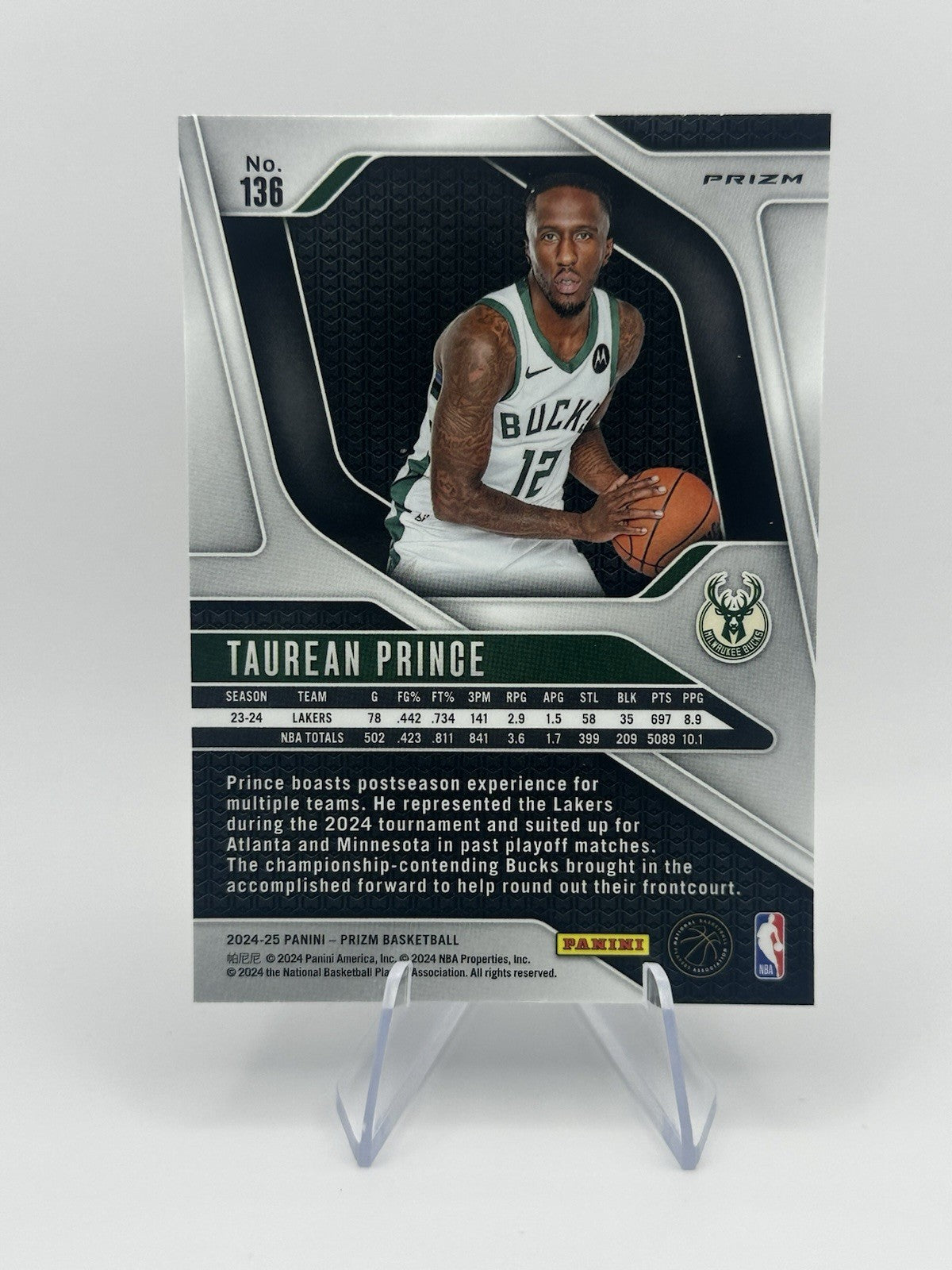 2024-25 Panini Prizm Taurean Prince Pulsar Prizm #136 Milwaukee Bucks NBA Card