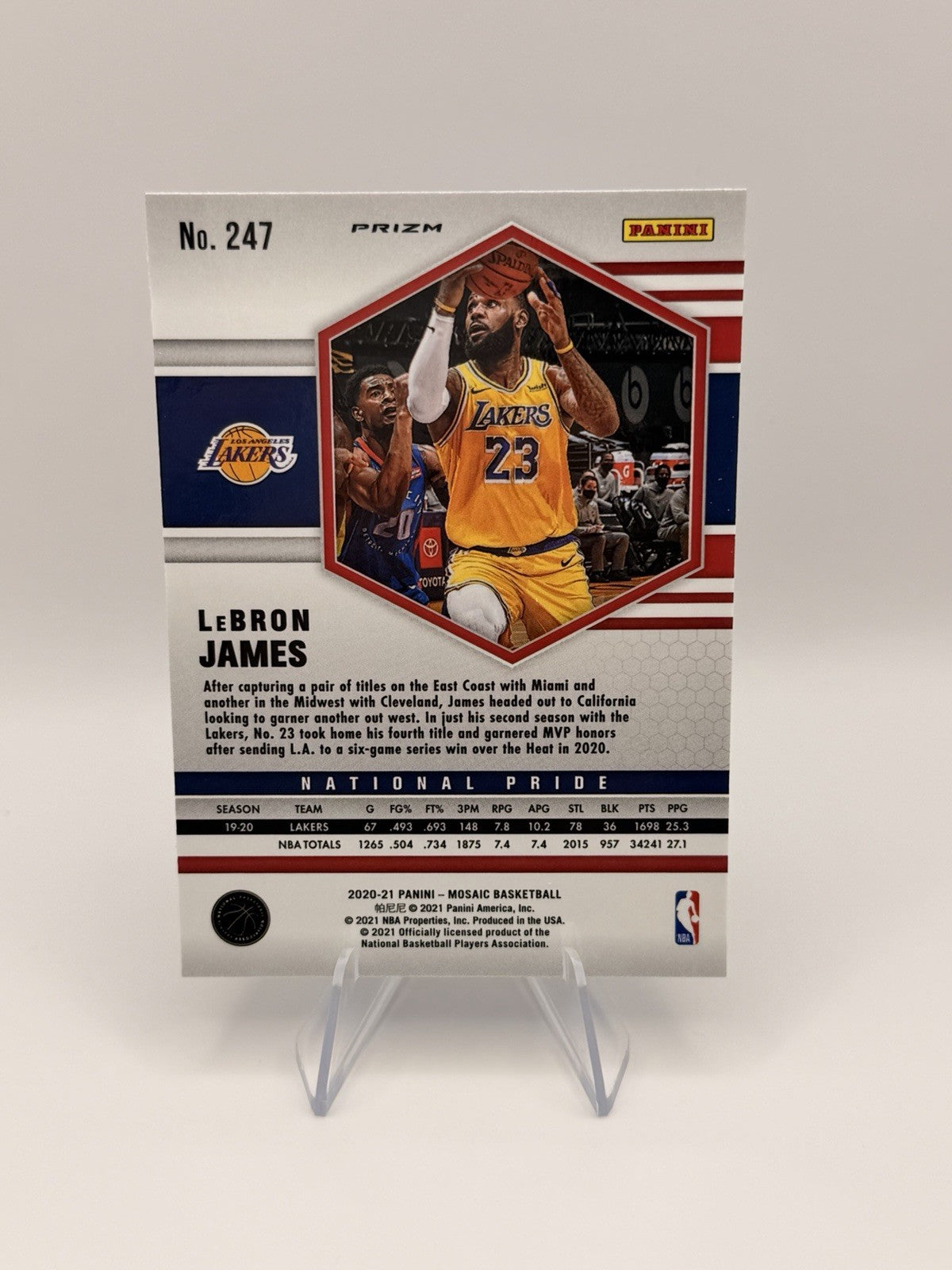 2020-21 Panini Mosaic Lebron James Blue Reactive Prizm National Pride #247 LA