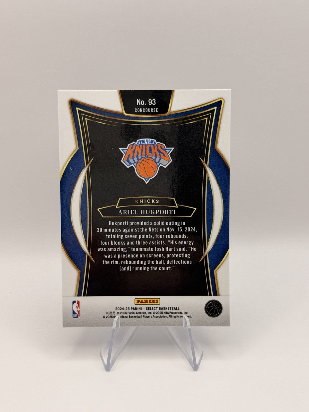 2024-25 Panini Select Ariel Hukporti Blue Concourse RC #93 Knicks Rookie NM