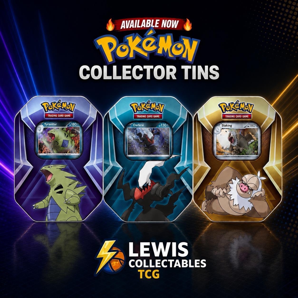 3 x Triple Whammy Collector Sealed Tins (Complete Tin Set) Pokemon TCG