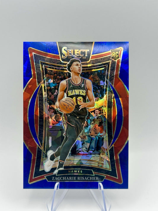 Zaccharie Risacher RC Blue Cracked Ice Panini Prizm Concourse Atlanta Hawks