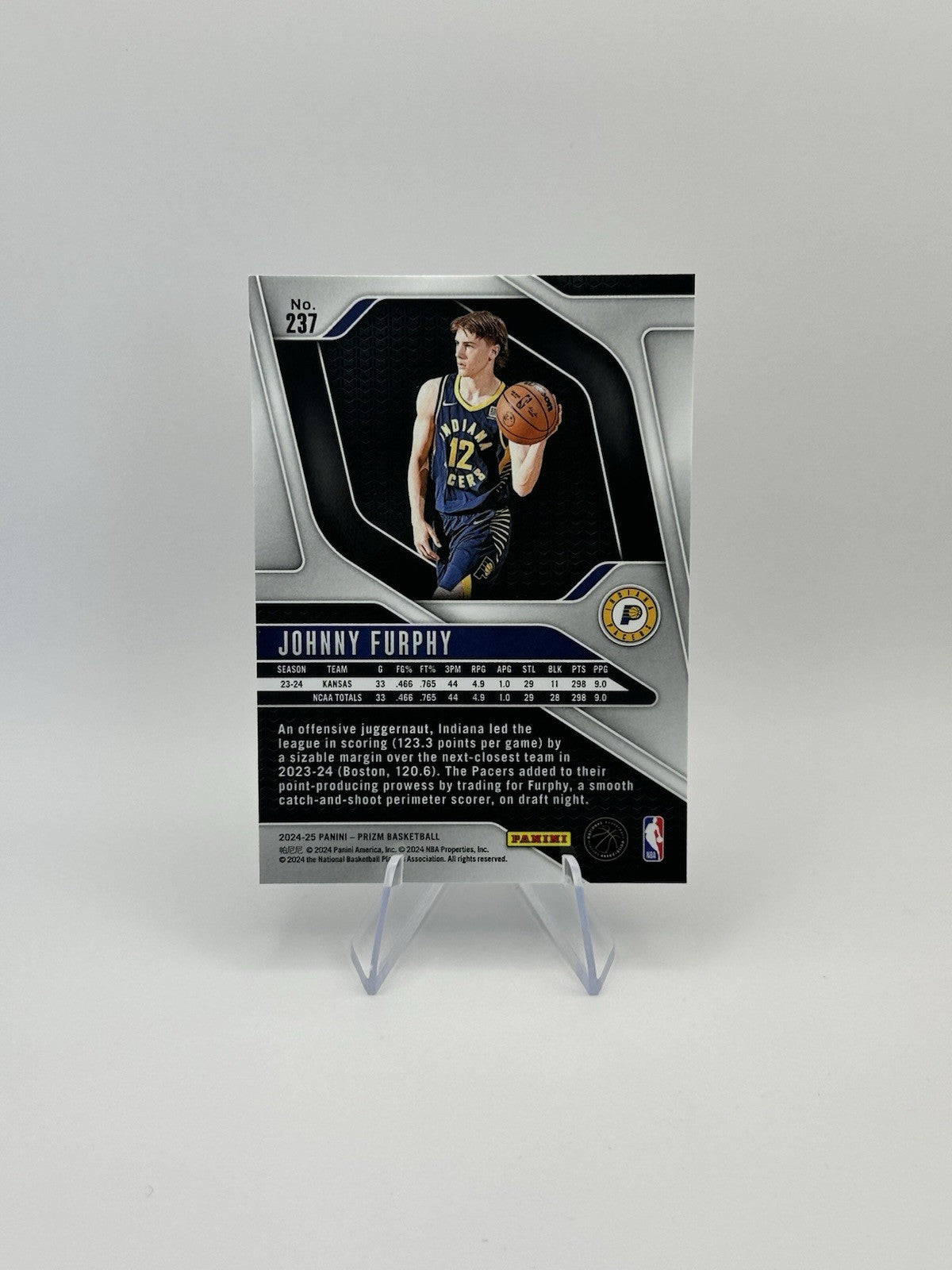 2024-25 Panini Prizm Johnny Furphy #237 RC Indiana Pacers NBA Card