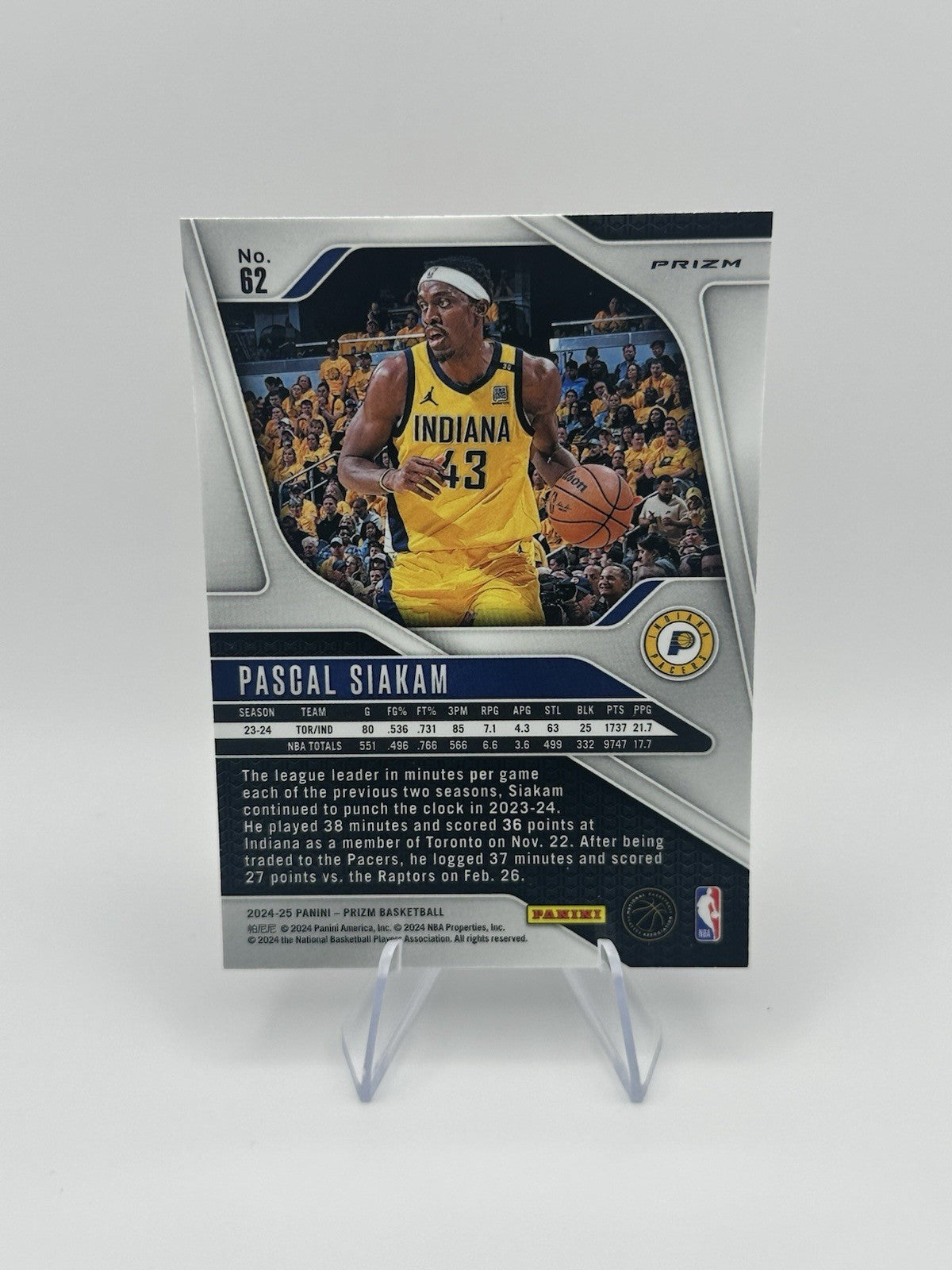2024-25 Panini Prizm Silver Prizm Indiana Pacers #62 Pascal Siakam NBA Card
