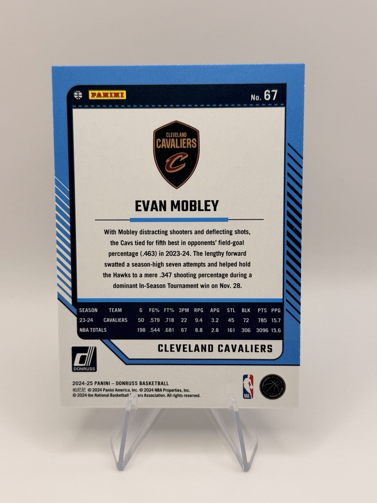 2024-25 Panini Donruss Green Holo Laser #67 Evan Mobley Clevaland Cavaliers