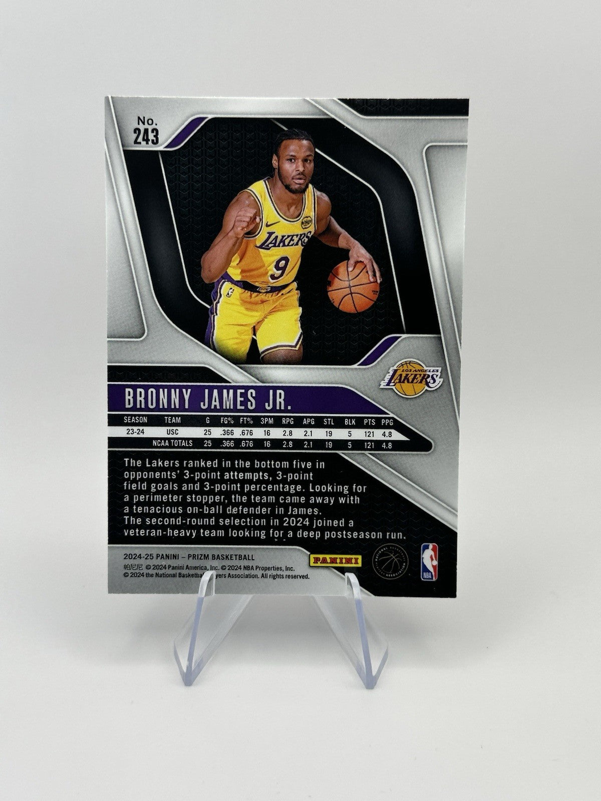 2024-25 Panini Prizm Bronny James Jr #243 Silver RC Los Angeles Lakers NBA Card