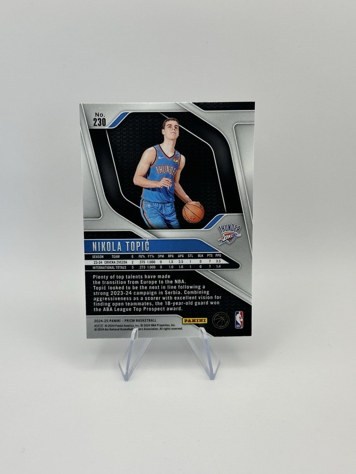 2024-25 Panini Prizm Nikola Topic #230 Base Oklahoma City Thunder RC NBA Card