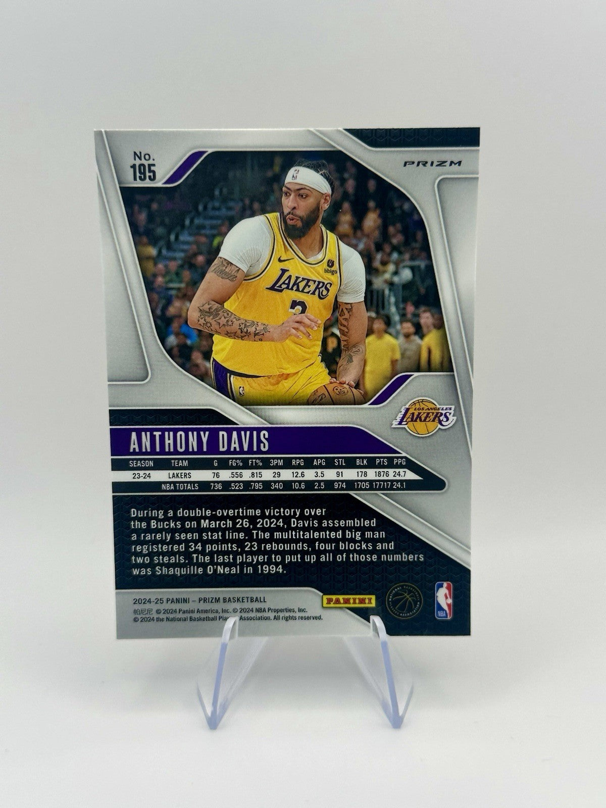 2024-25 Panini Prizm Anthony Davis #195 Silver Los Angeles Lakers NBA Card