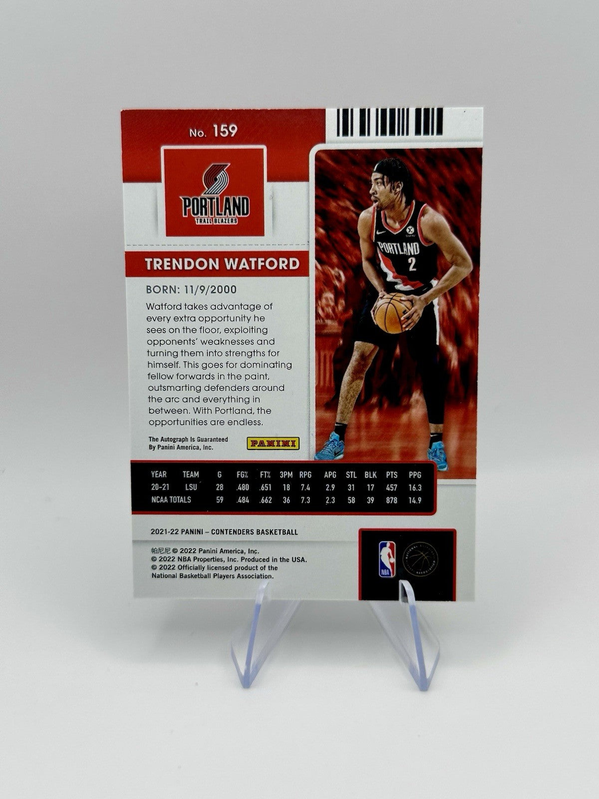 Panini Contenders Trendon Watford RC Auto RC Ticket Portland Trail Blazers