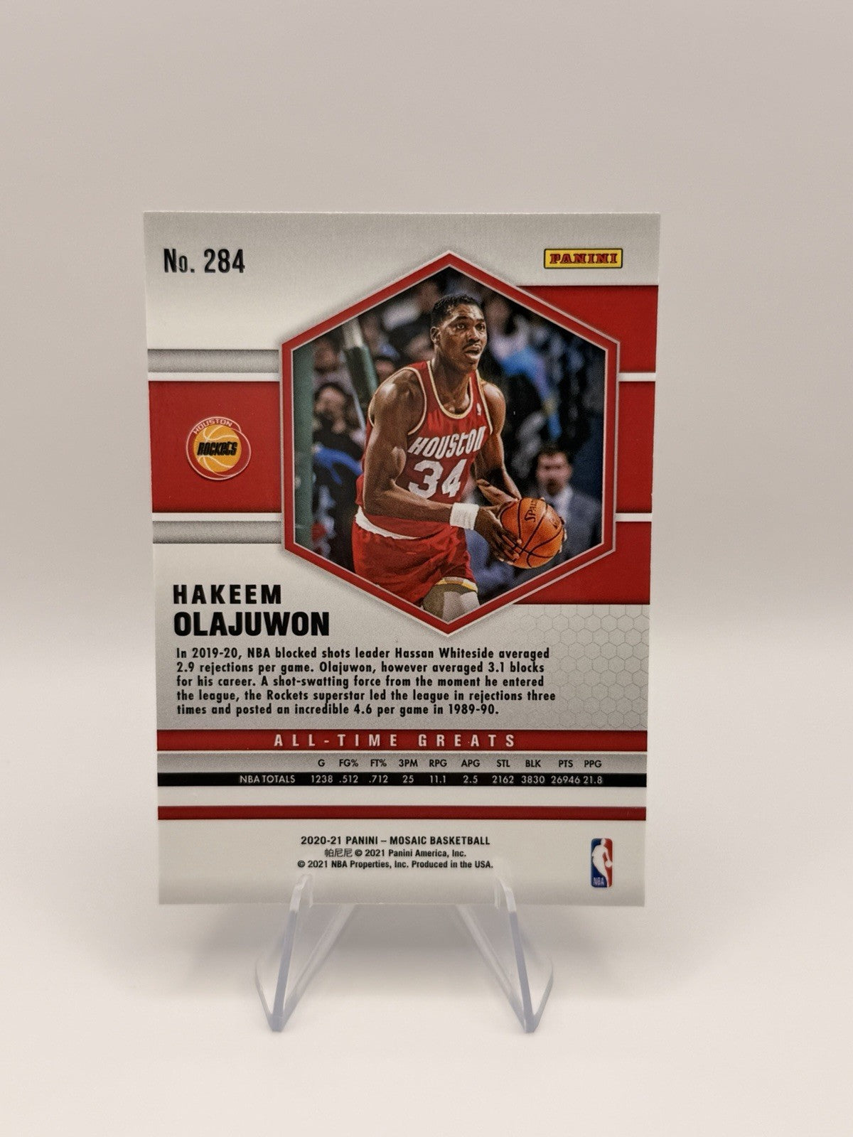 2020-21 Panini Mosaic Hakeem Olajuwon All-Time Greats Red Mosaic #284 NBA Card