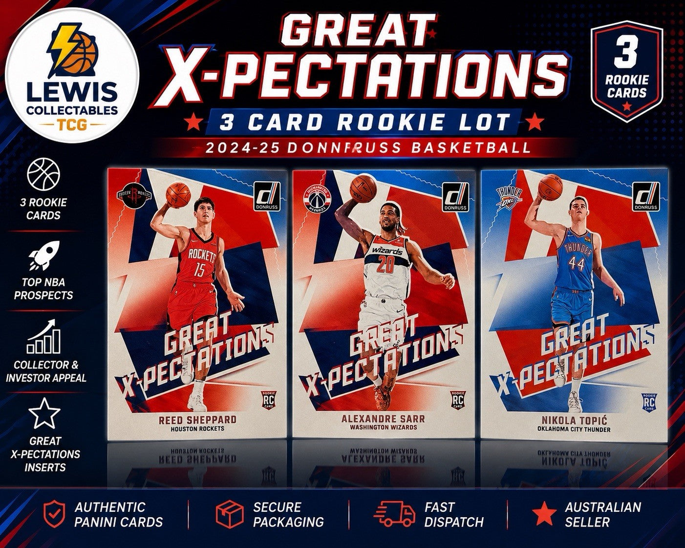 2024-25 Donruss Great X-Pectations RC Lot Reed Sheppard Sarr Topic Rookie Cards