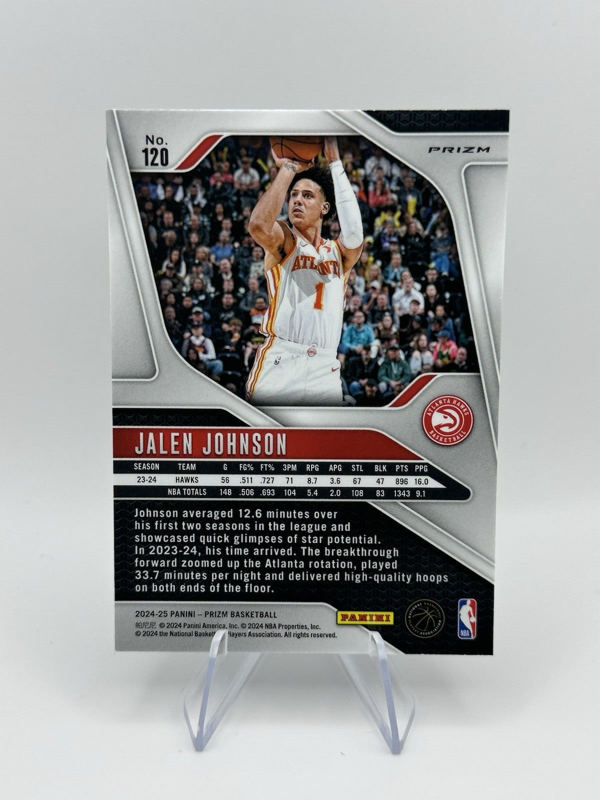 2024-25 Panini Prizm Jalen Johnson Green Prizm Atlanta Hawks #120 NBA Card