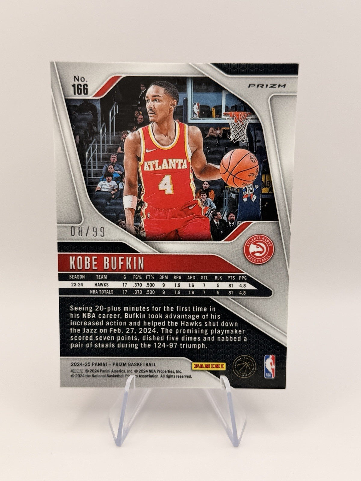 2024-25 Panini Prizm Prizm Kobe Bufkin Purple Prizm Parallel/99 Atlanta Hawks