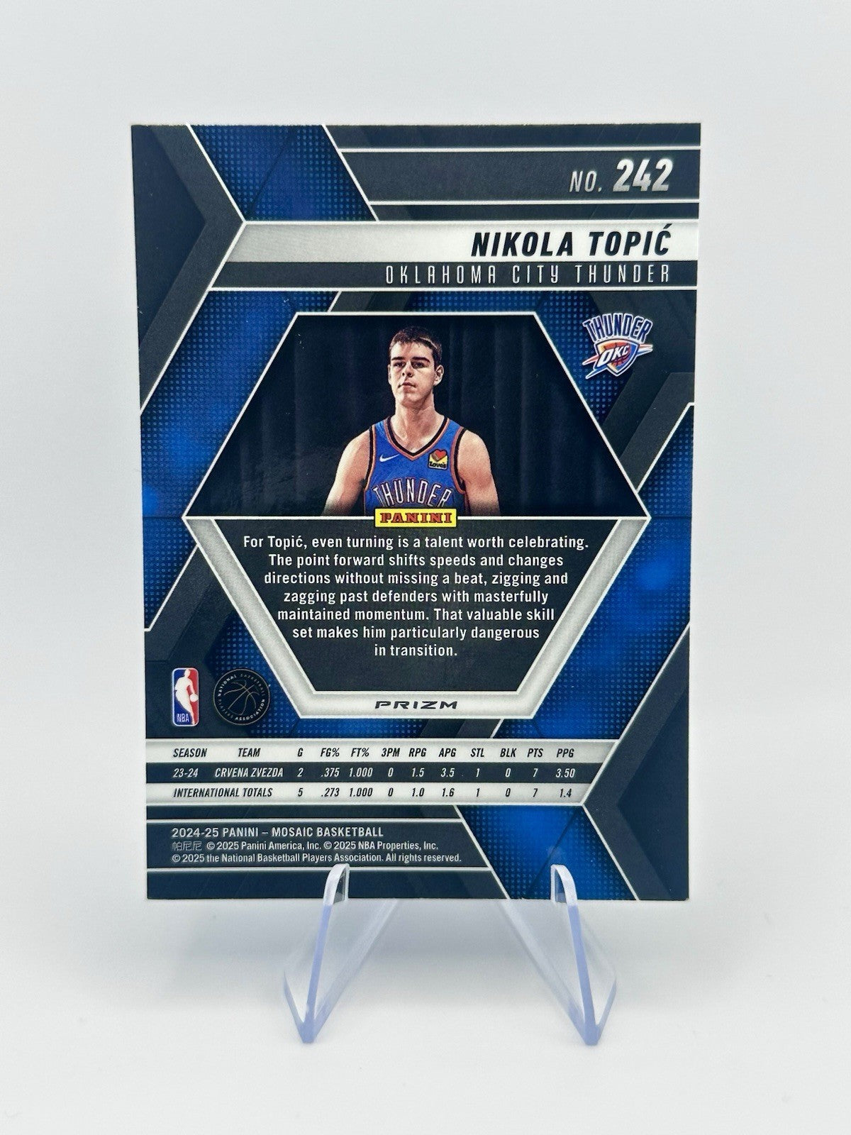 2024-25 Panini Mosaic Rookies Nikola Topic #242 Mosaic Prizm RC NBA Card