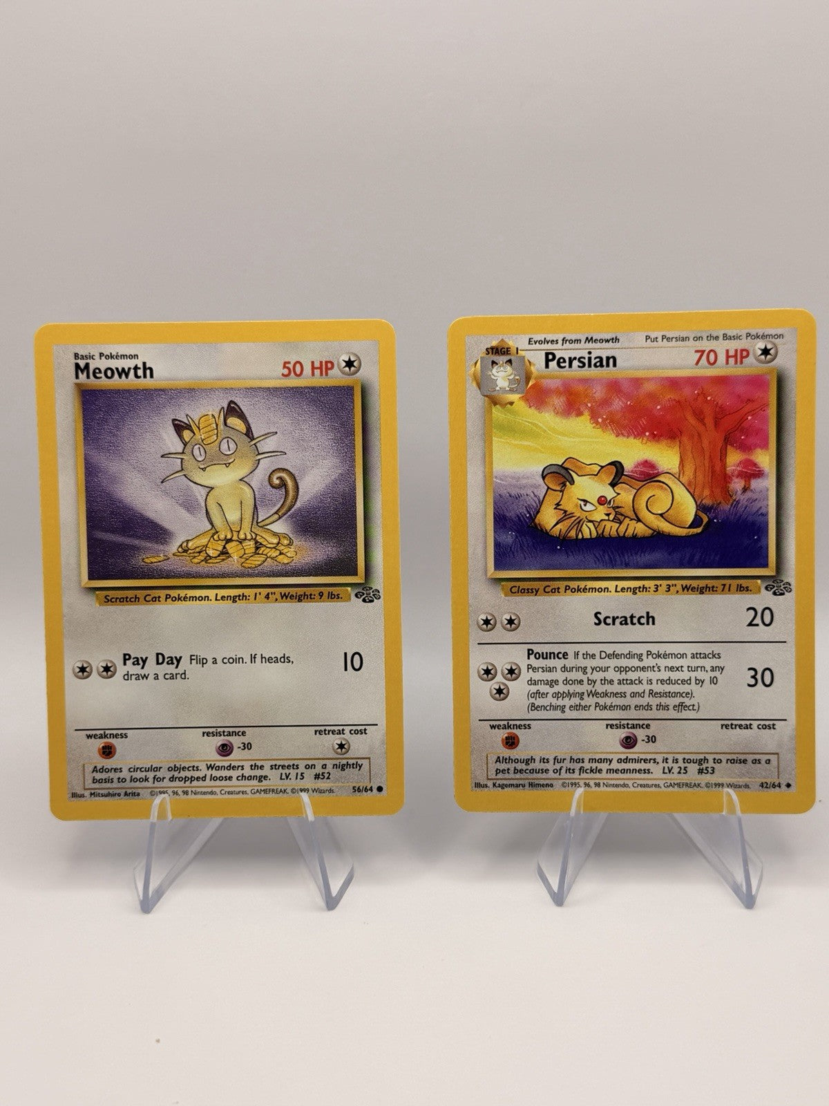 Pokémon Jungle Meowth 56/64 & Persian 42/64 Unlimited Evolution Pair WOTC