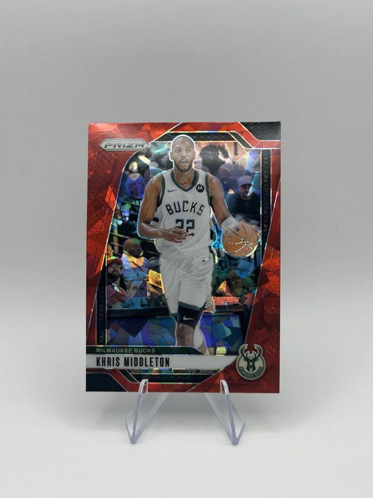 2024-25 Panini Prizm Red Cracked Ice Milwaukee Bucks #153 Khris Middleton