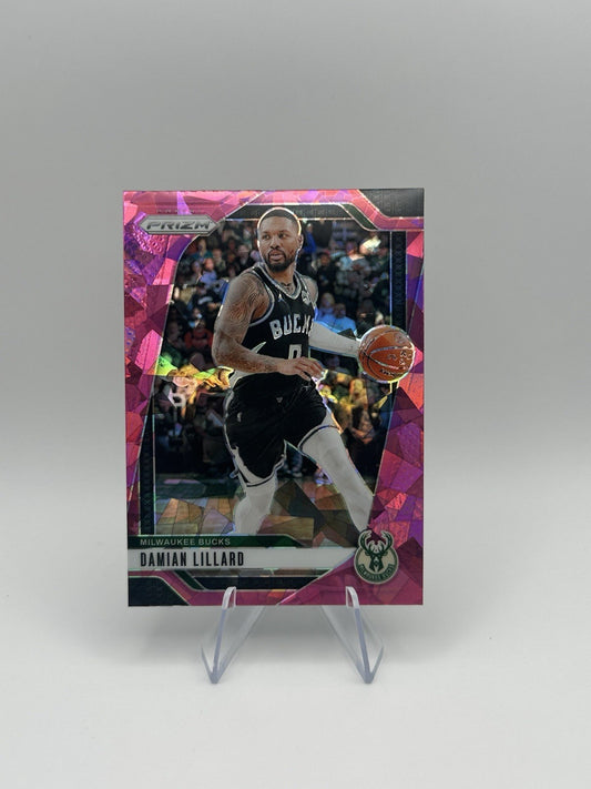 2024-25 Panini Prizm #90 Damian Lillard Pink Ice Milwaukee Bucks NBA Card