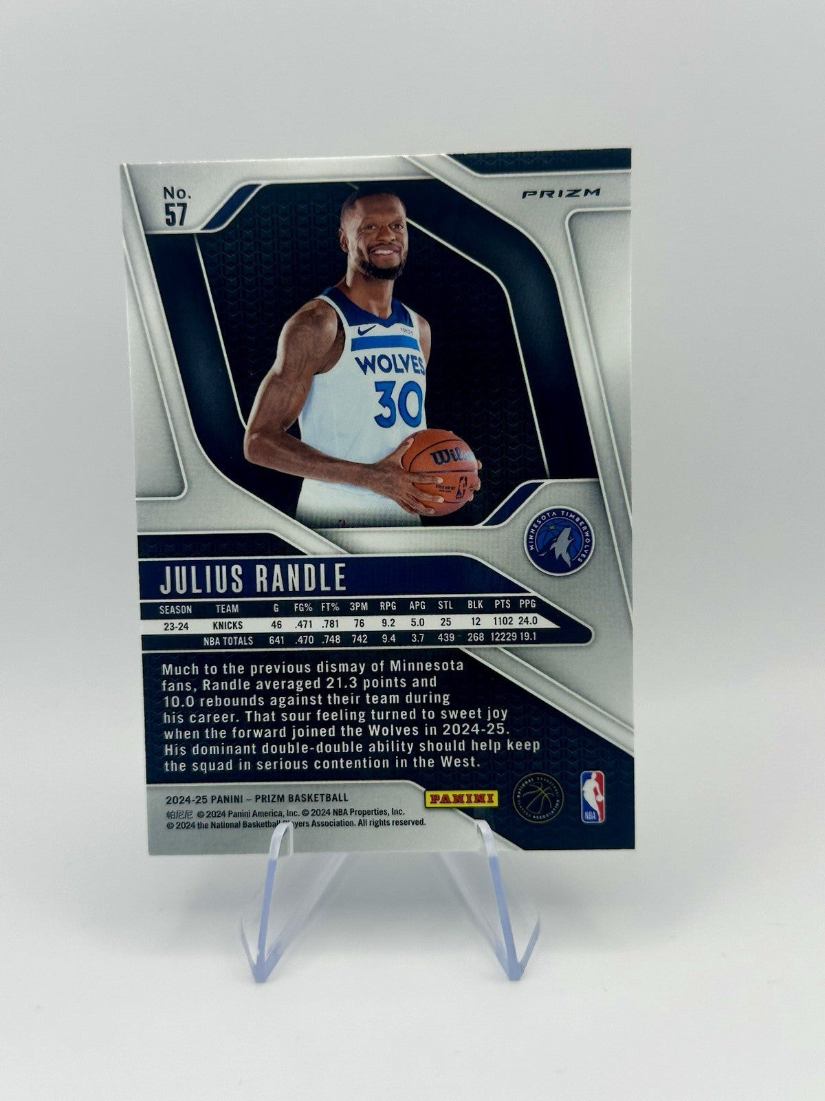 2024-25 Panini Prizm Julius Randle #57 Silver Minnesota Timberwolves NBA Card