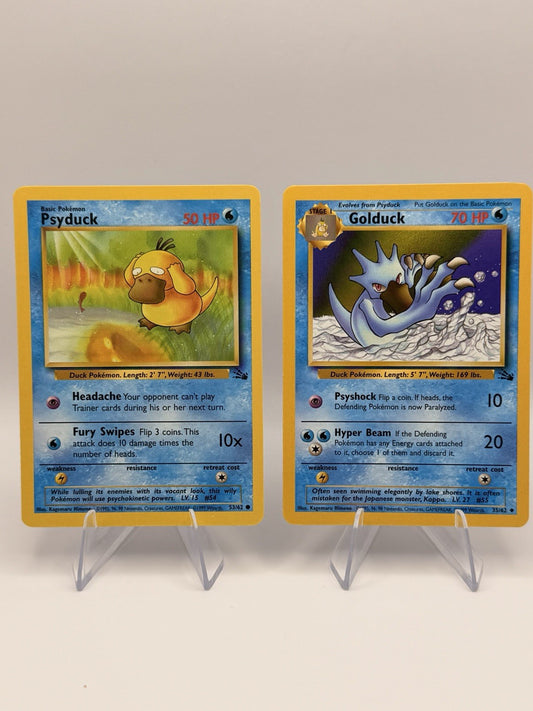 Pokémon Fossil Psyduck 53/62 Golduck 35/62 Unlimited Evolution Pair Vintage
