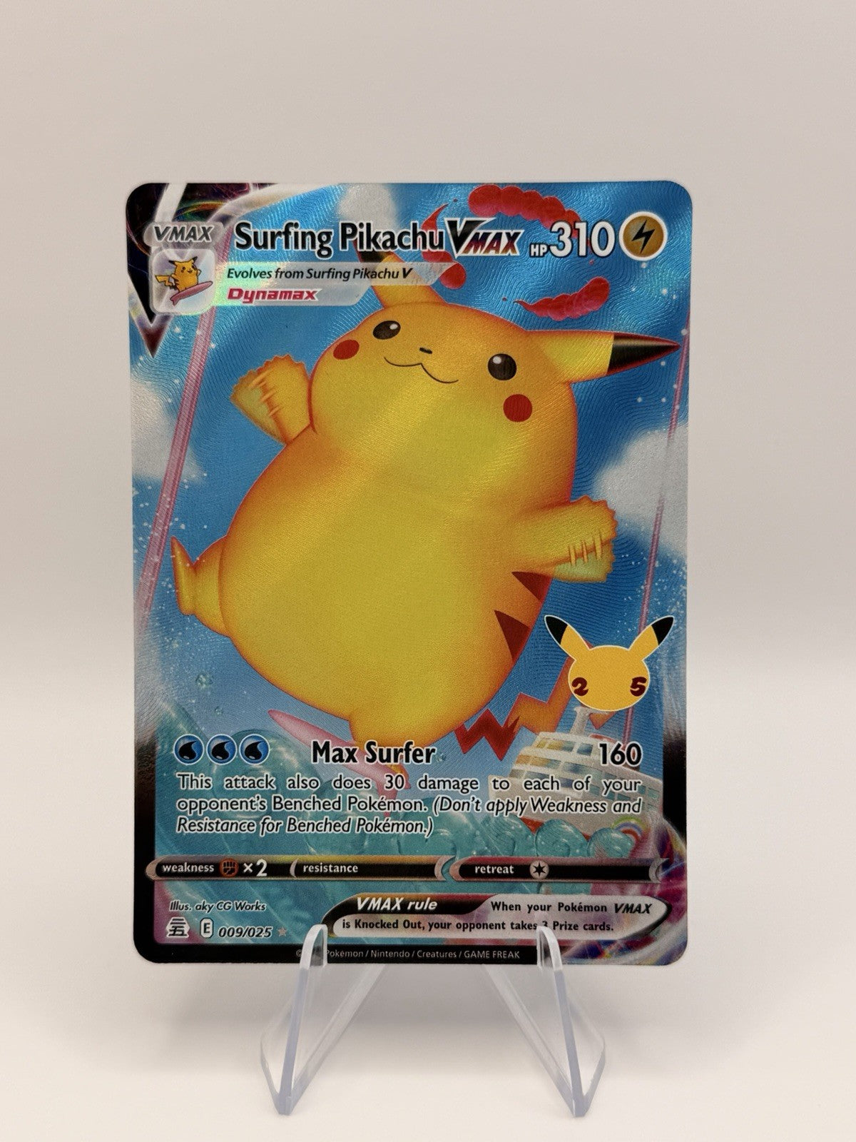2021 Pokemon Celebrations Surfing Pikachu VMAX NM 009/025 25th Anniversary