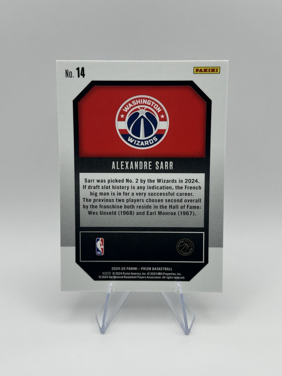 2024-25 Panini Prizm #14 Alexandre Sarr RC Washington Wizards NBA Card