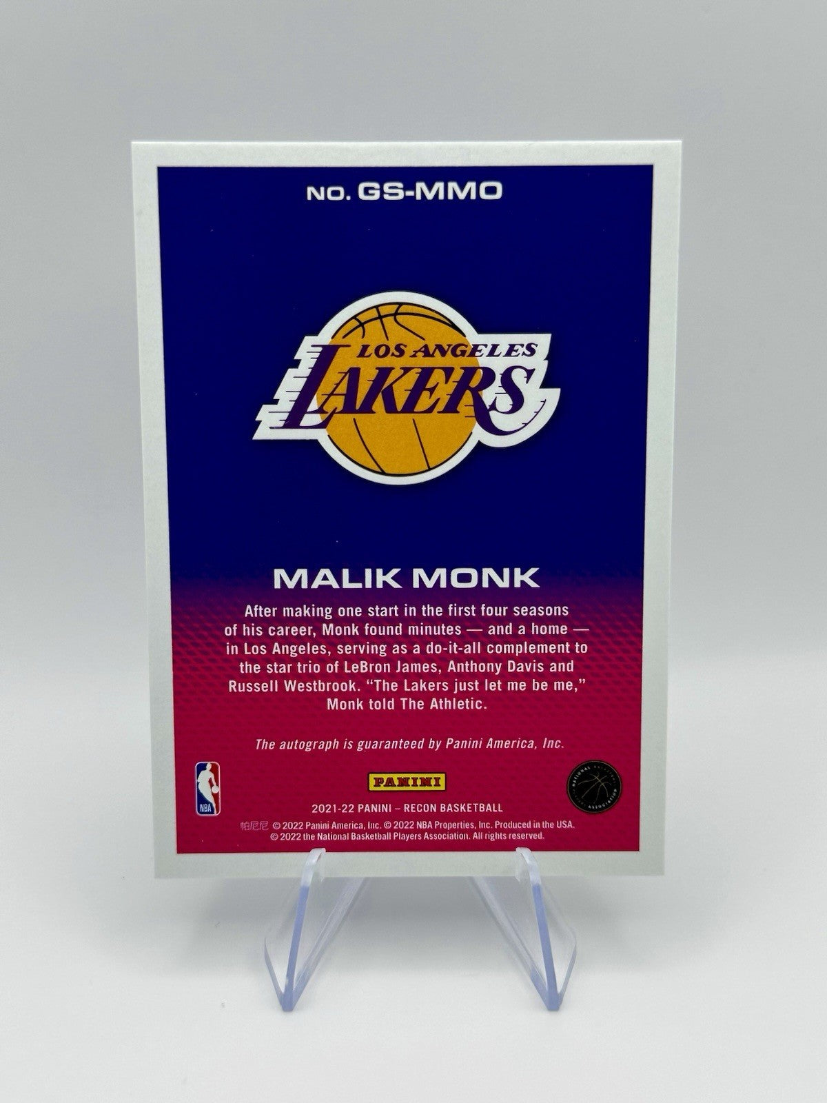 2021-22 Recon Glorified Signatures Los Angeles Lakers GS-MMO Malik Monk Auto