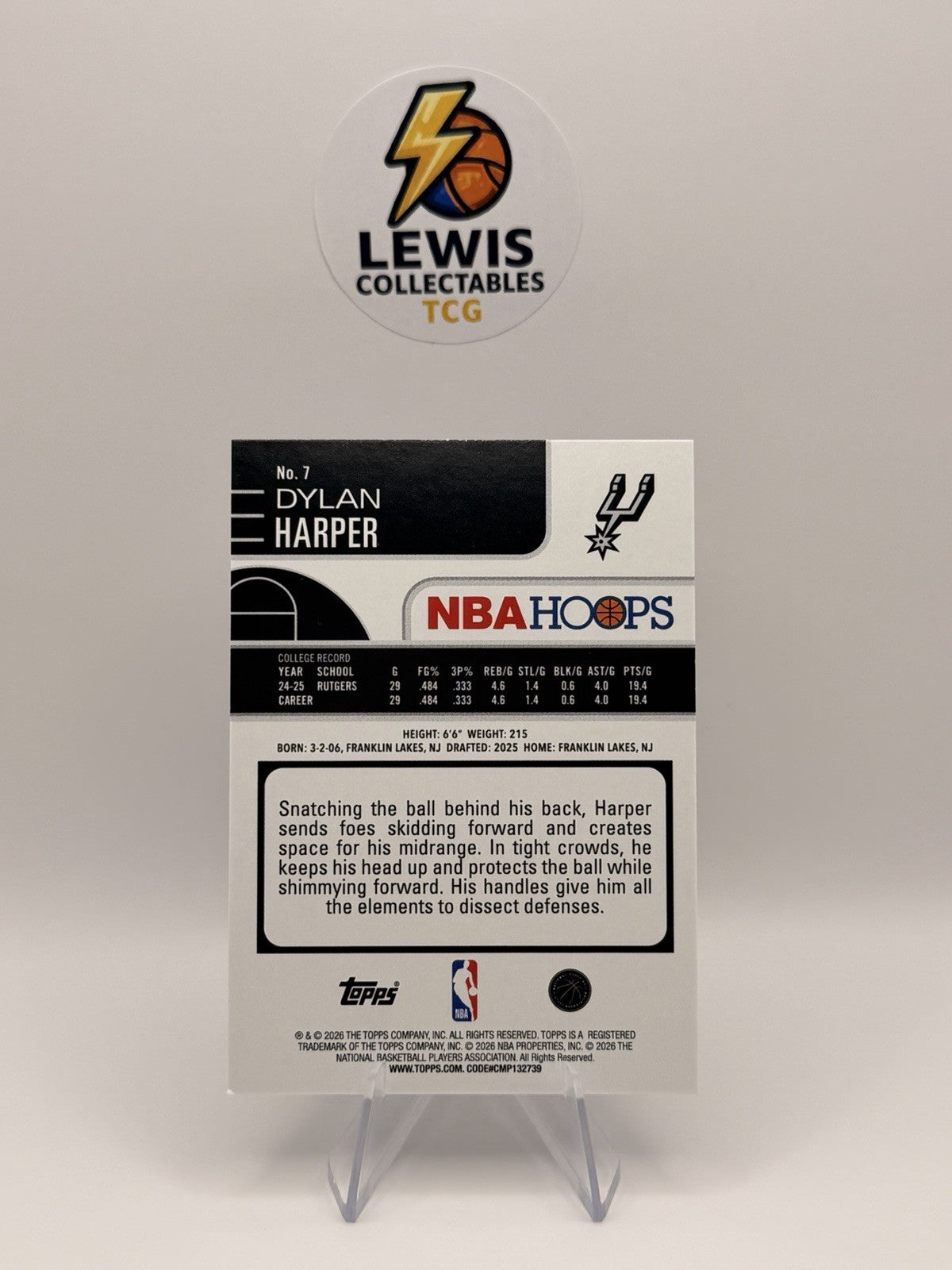 2025-26 NBA HOOPS Dylan Harper #7 Silver Holo Foil