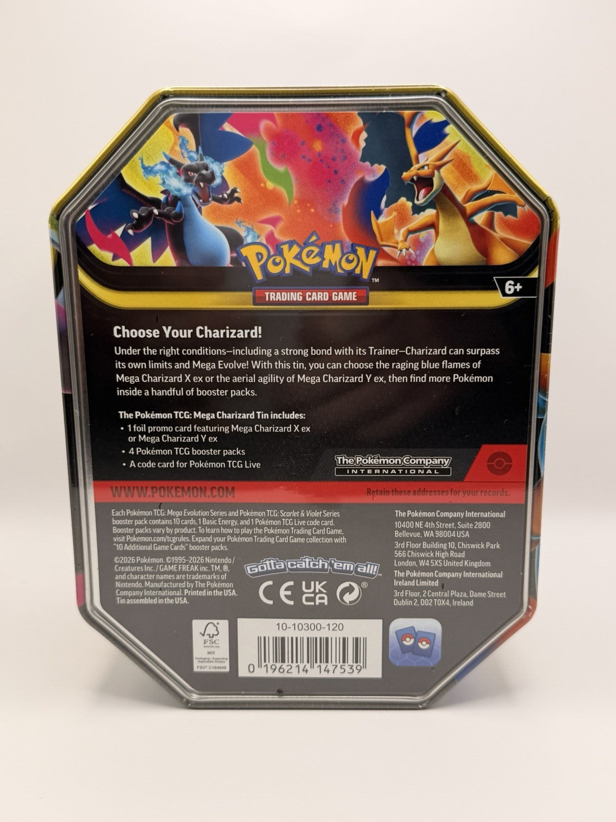 Pokemon TCG Mega Charizard Y ex Tin Sealed Charizard Collection 4 Booster Packs