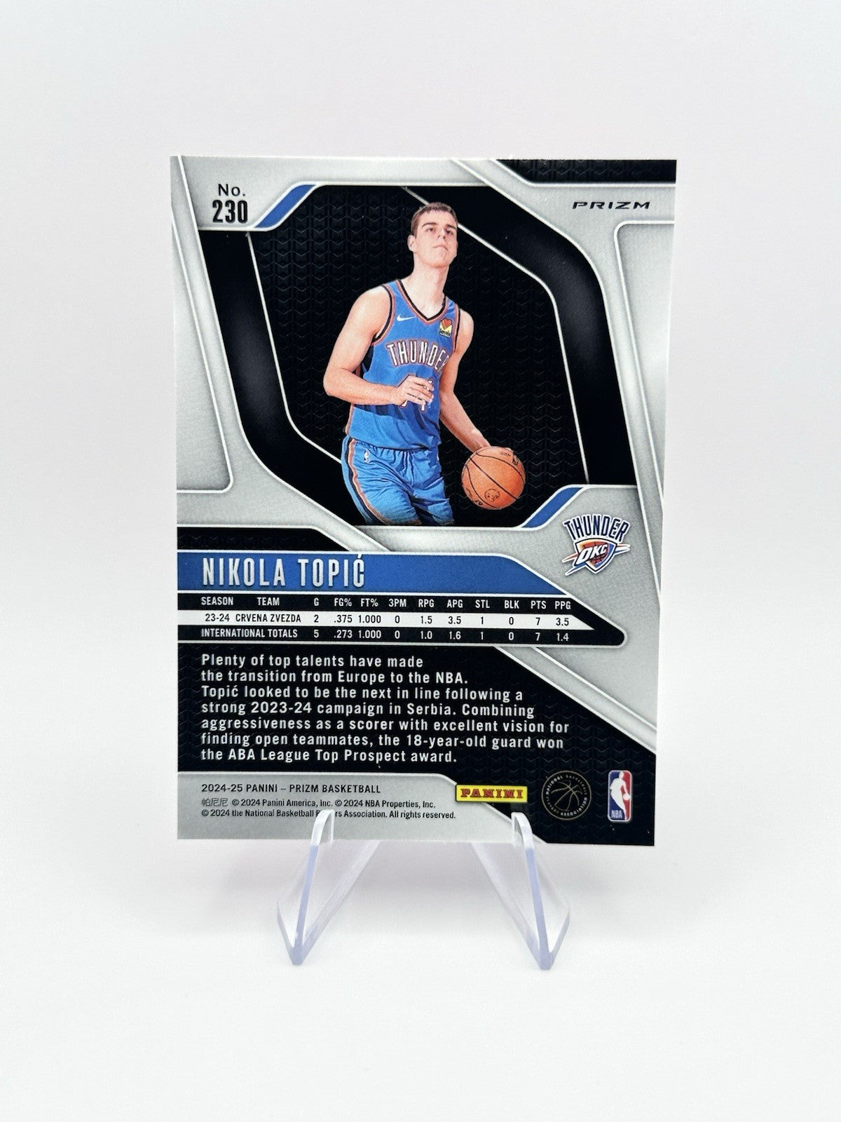 2024-25 Panini Prizm Nikola Topic RC #230 Oklahoma City Thunder NBA Card