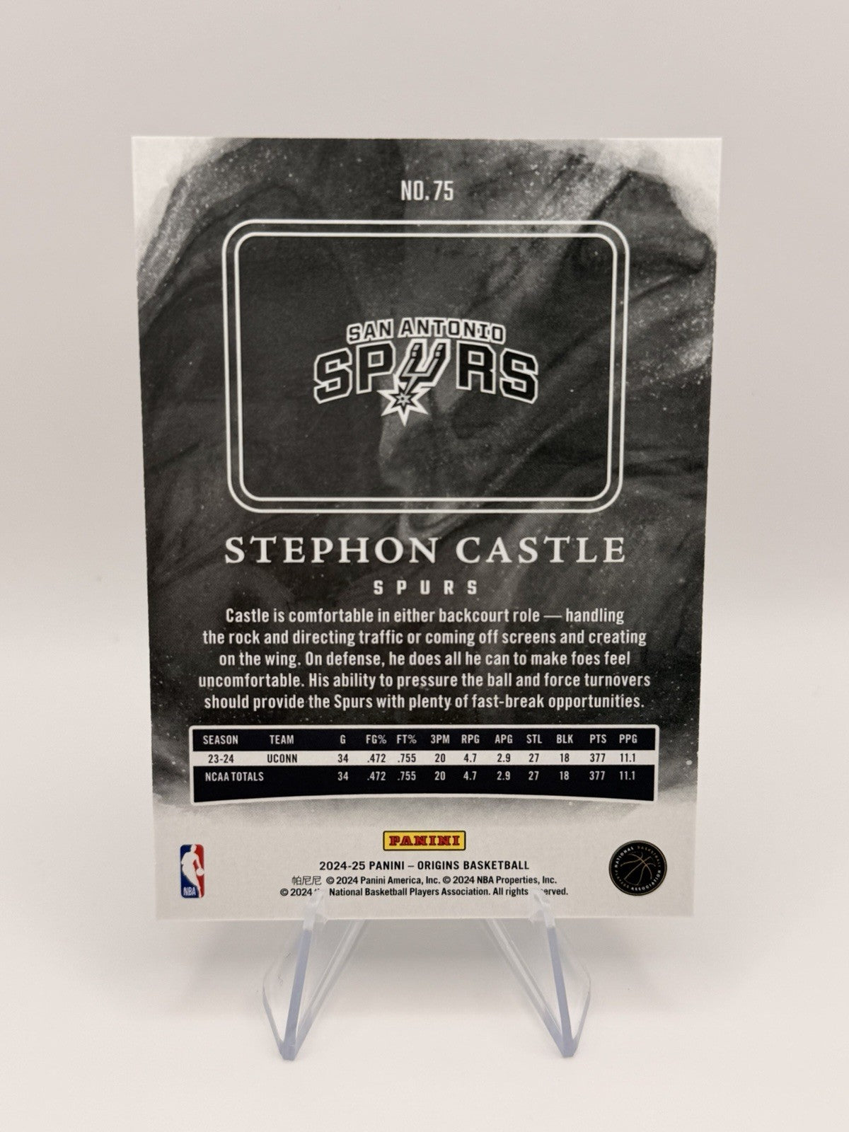 2024-25 Panini Origins Stephon Castle Rookie Card RC Spurs #75