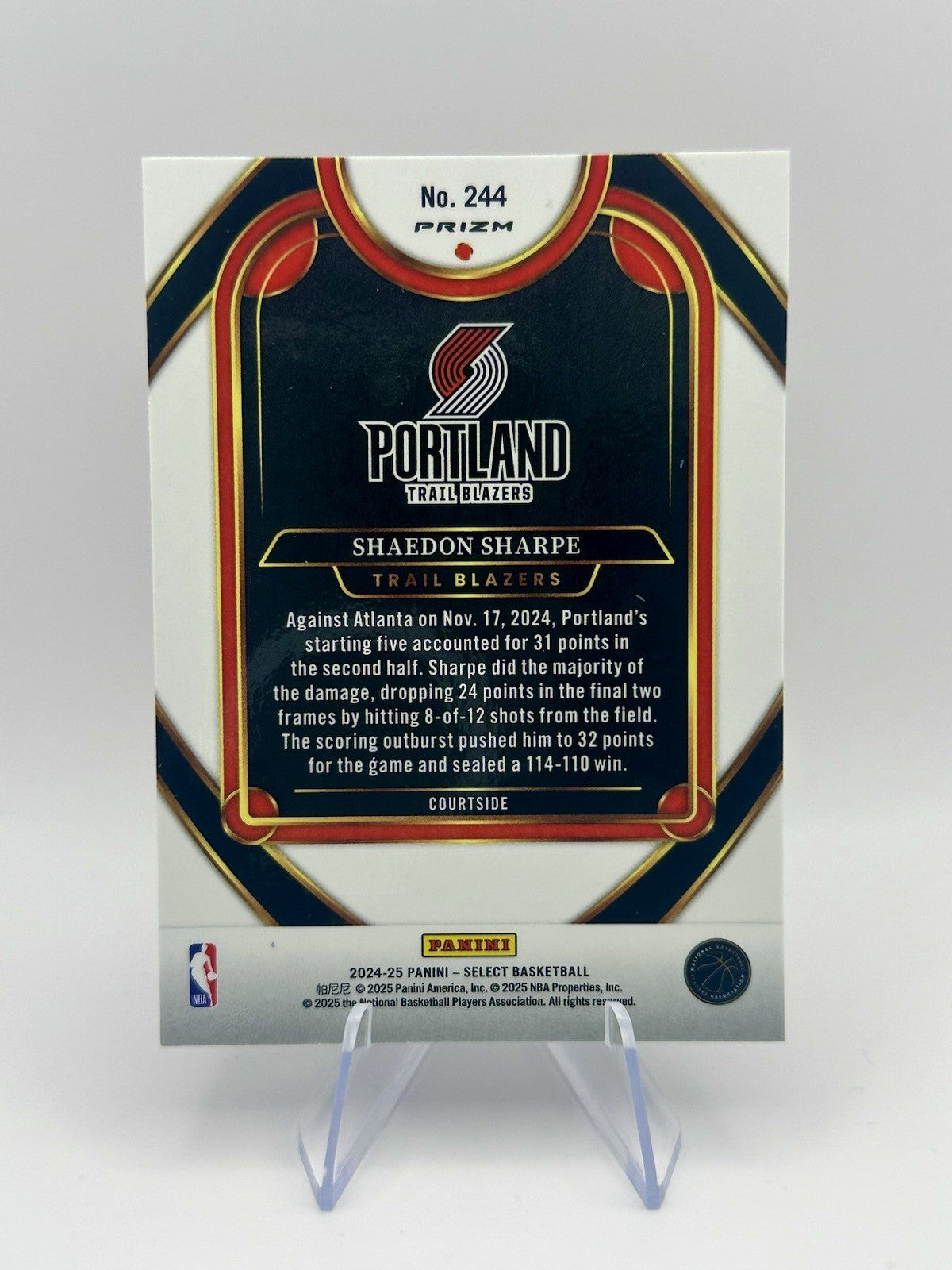 2024-25 Panini Select Shaedon Sharpe Courtside Portland Trailblazersrtl NBA Card