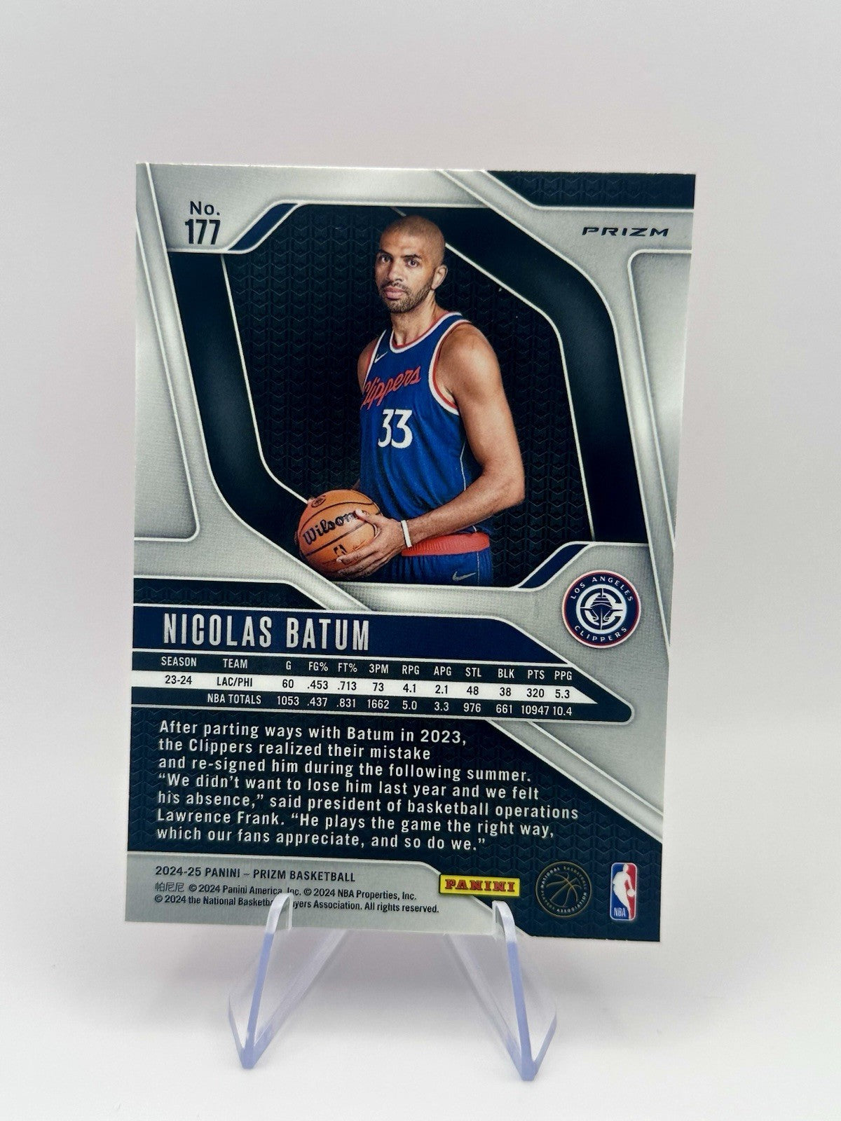 2024-25 Panini Prizm Pink Ice Nicolas Batum #177 Los Angeles Clippers NBA Card