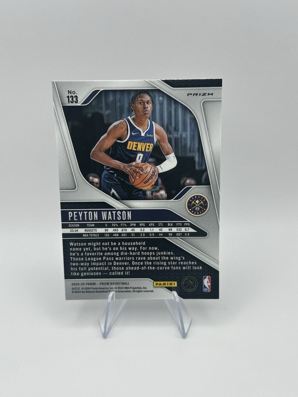 2024-25 Panini Prizm Silver Prizm Denver Nuggets #133 Peyton Watson NBA Card