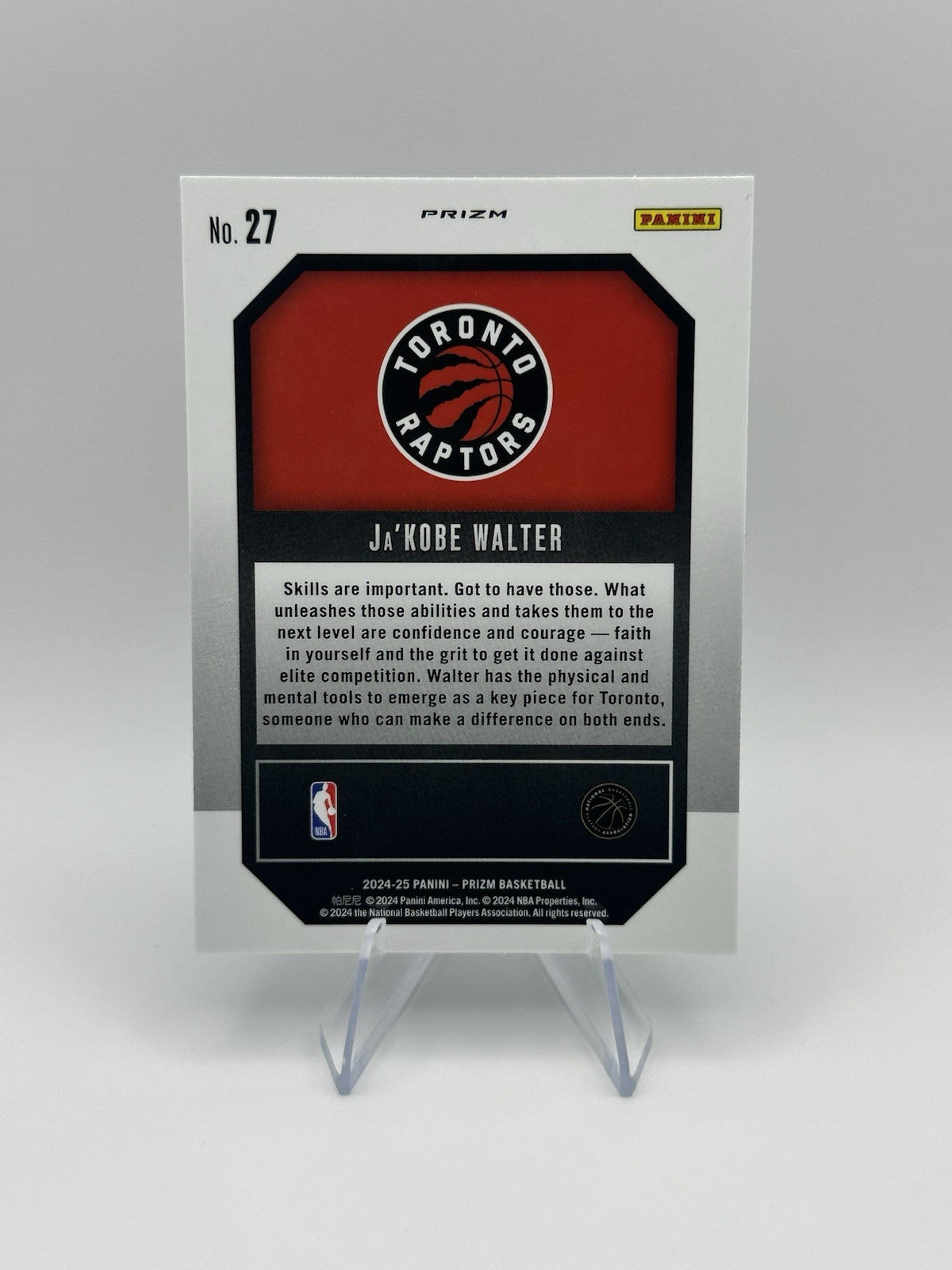 2024-25 Panini Prizm Emergent RC #27 Ja'Kobe Walter Toronto Raptors RC NBA Card