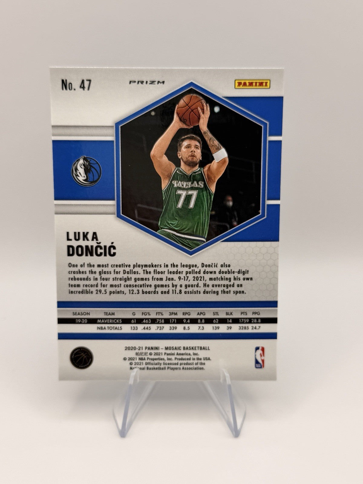 2020-21 Panini Mosaic Luka Doncic Blue Mosaic Prizm #47 Dallas Mavericks