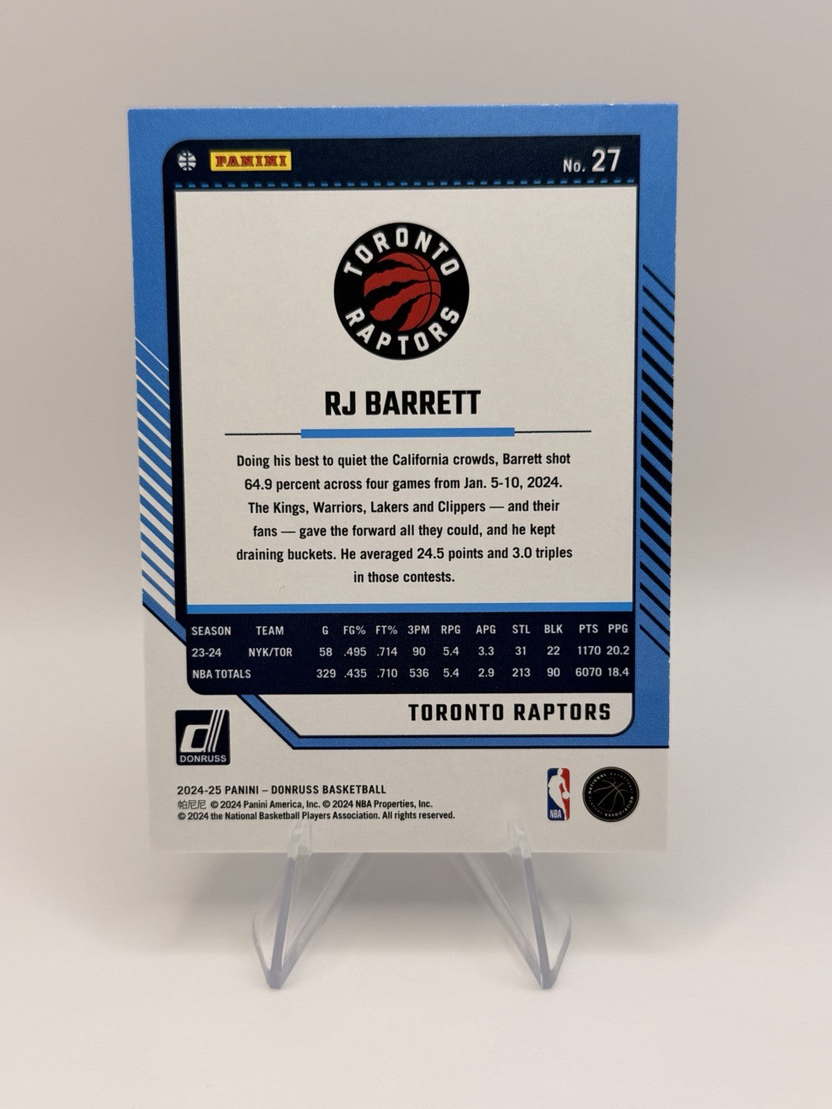2024-25 Panini Donruss RJ Barrett Green Laser Parallel Toronto Raptors #27