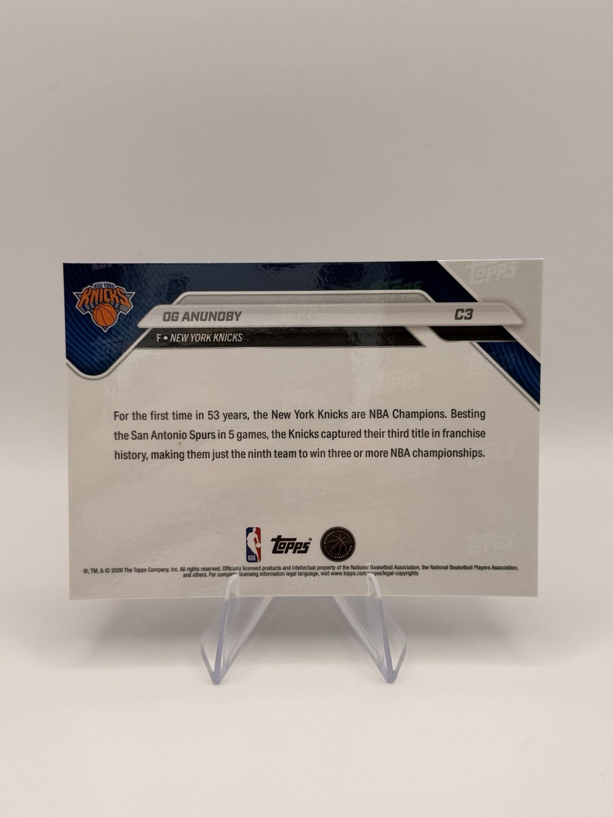 Topps NOW 2025-26 NBA Finals Champions New York Knicks 15 Card Team Set Complete