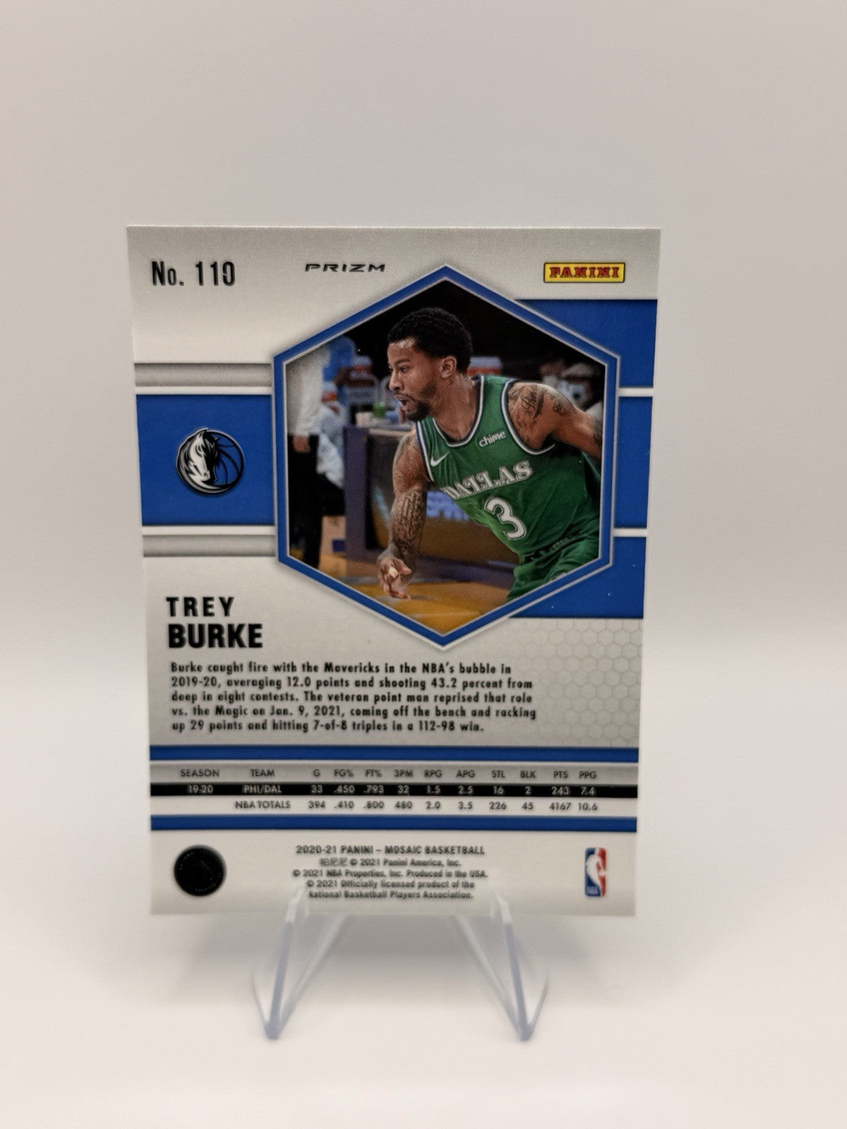 2020-21 Panini Mosaic Trey Burke Blue Mosaic Prizm #110 Dallas Mavericks