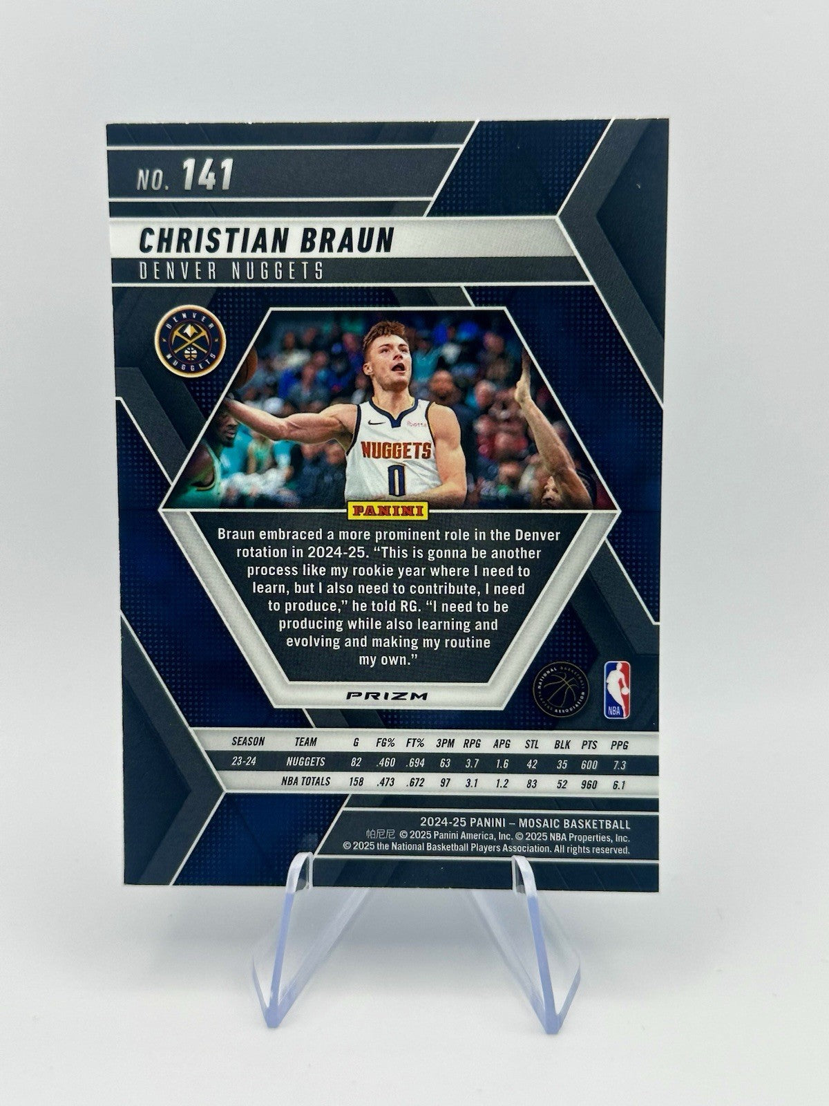 2024-25 Panini Mosaic #141 Christian Braun Denver Nuggets NBA Card