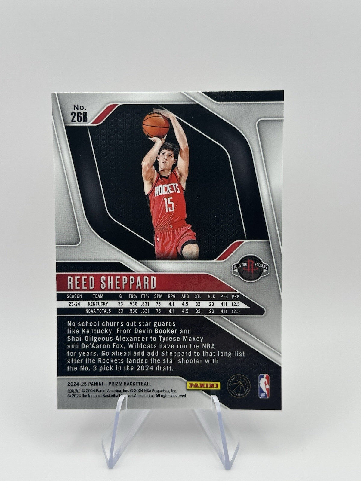 2024-25 Panini Prizm Reed Sheppard RC #268 Houston Rockets NBA Card