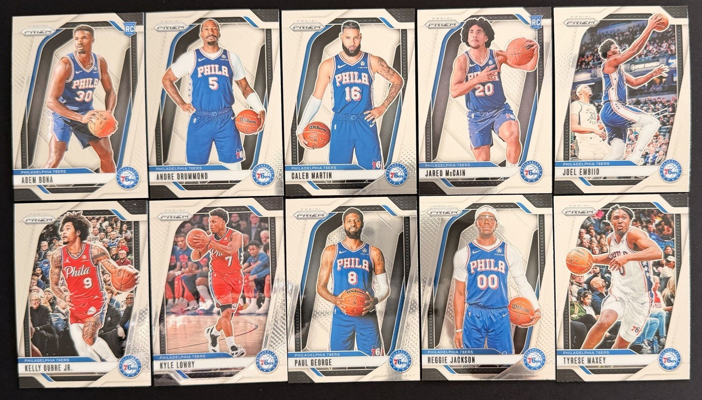 2024-25 Panini Prizm Philadelphia 76ers Team Lot Maxey Embiid McCain RC NBA Card