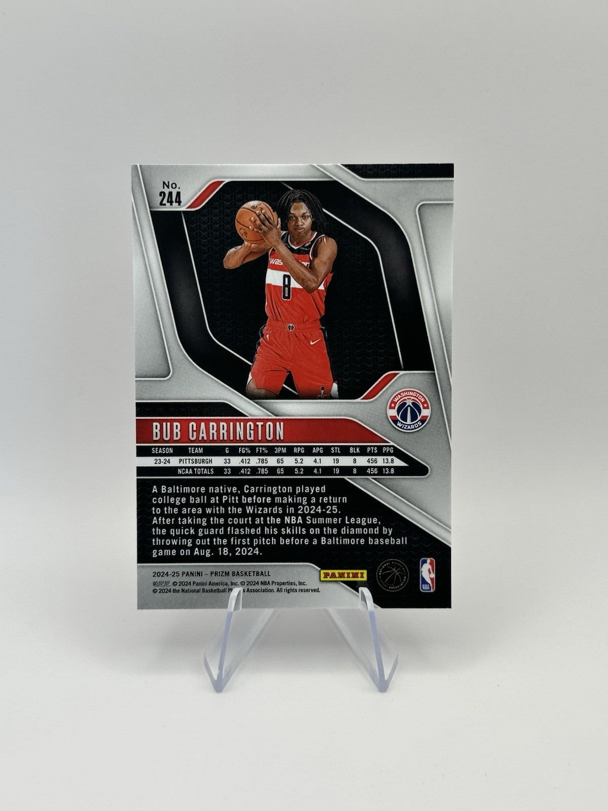 2024-25 Panini Prizm Bub Carrington RC #244 Washington Wizards NBA Card
