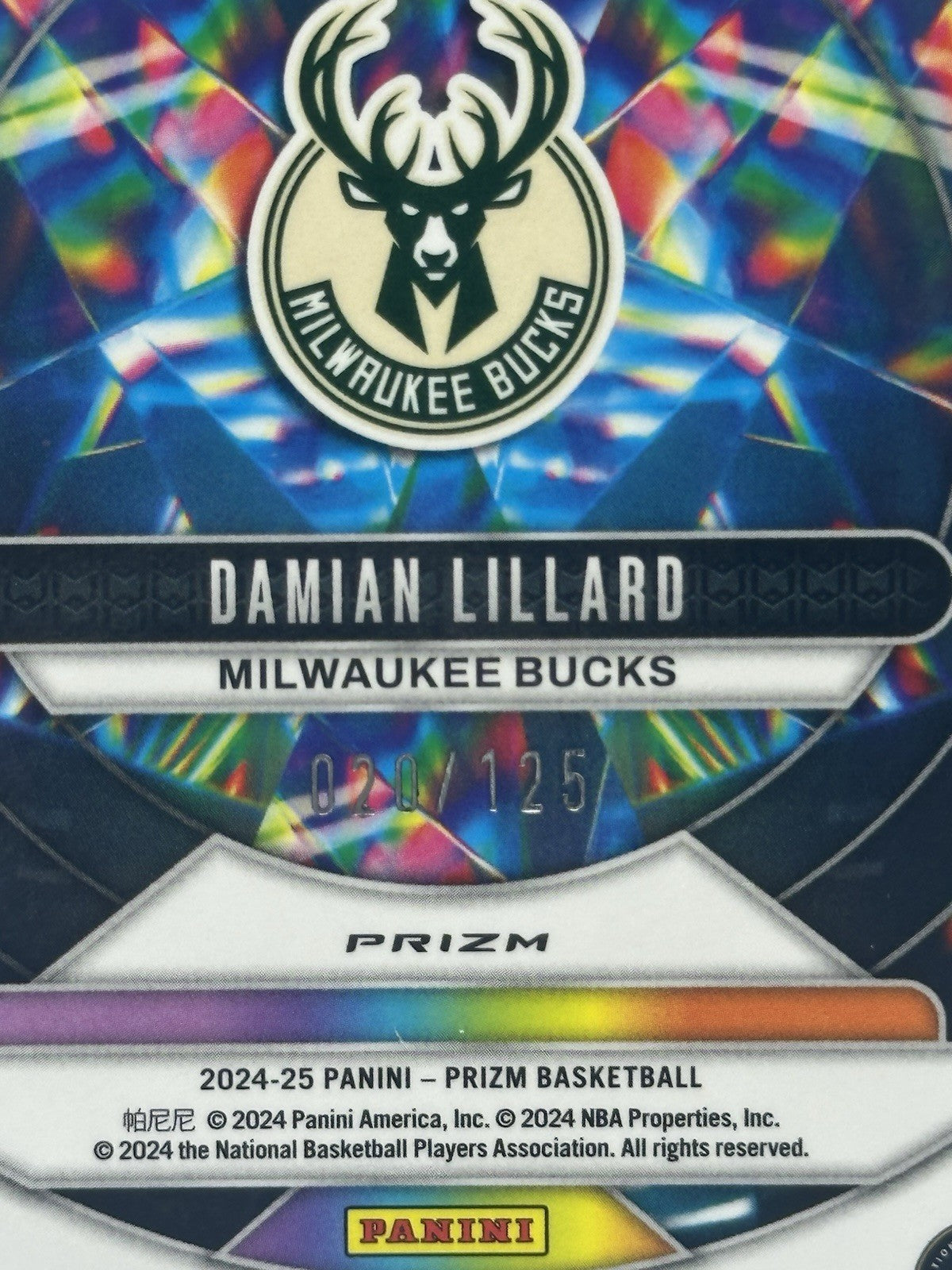 2024-25 Panini Prizm Black Kaleidoscopic Damian Lillard #16 Blue Ice/125