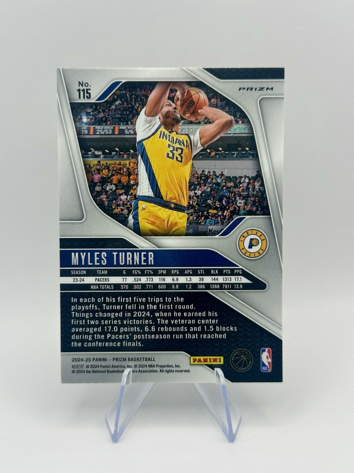 2024-25 Panini Prizm Myles Turner #115 Silver Prizm Indiana Pacers NBA Card