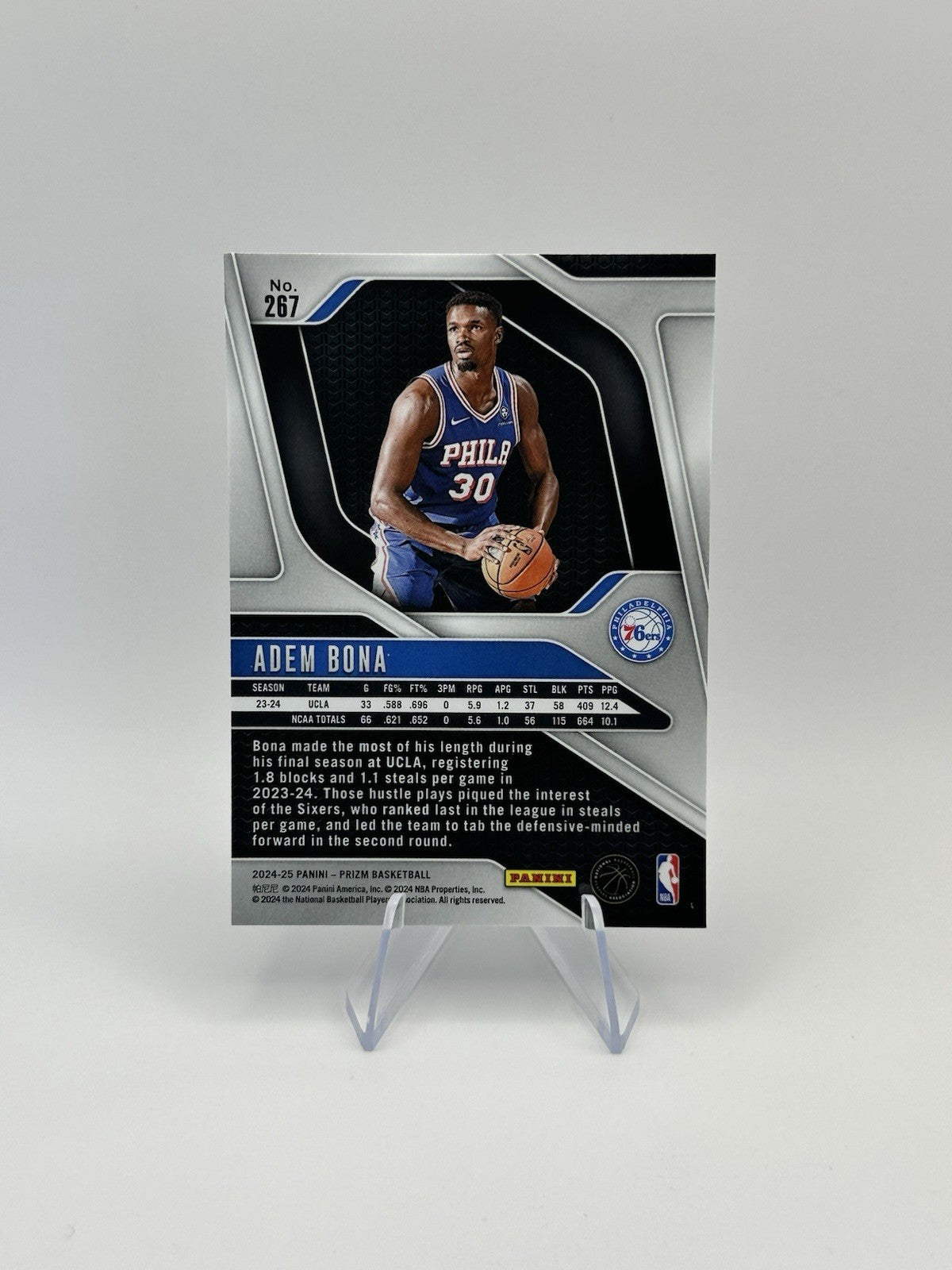 2024-25 Panini Prizm RC #267 Adem Bona Philadelphia 76ers RC NBA Card